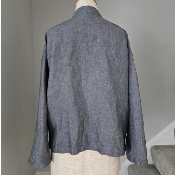Eileen Fisher Button Front Collar Blazer Linen Jacket Size M - Picture 3 of 5